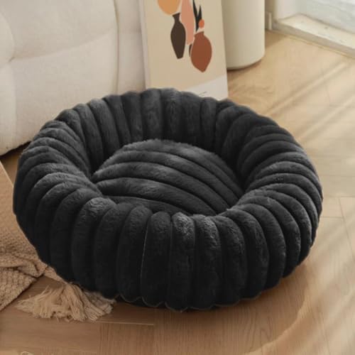 Yinghesheng Plüsch Donut Hundebett, Hundebett Kleine Hunde für Anti-Angst mit Anti-Rutsch-Boden, beruhigende Hundebett Katzenbetten Kätzchen Betten für Indoor-Kätzchen,Schwarz,80cm von Yinghesheng