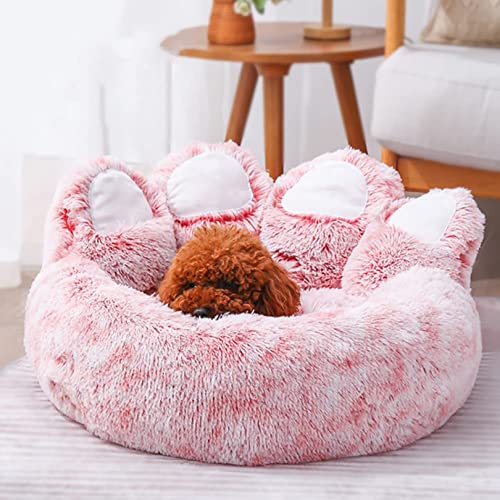 Yinghesheng Plüsch beruhigendes Hundebett, Hundebett, Katze, Haustiersofa, niedliche Bärentatzenform, Haustierschlafbetten für mittelgroße Hunde und Katzen,Rosa,80x80x42cm von Yinghesheng