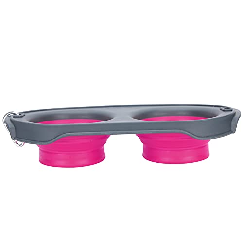 Travel Dog Bowls, Tragbare Hundeschale Tragbare Haustierklappschale Faltbares Doppel -Futter -Wasserversorgungsfutterklappenschale für Haustiere, Reisen, Wandern, Camping, 11,3 X 5,9 X 2,6 Zoll (PINK) von Yinhing