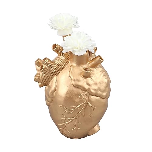 Yinhing Herzvase, Einzigartige Blumenvase -Harz -Skulptur Herzförmige Kunstblume Vasen Kreative Anatomische Herz Vasen Dekorative für Wohnzimmer (Gold) von Yinhing