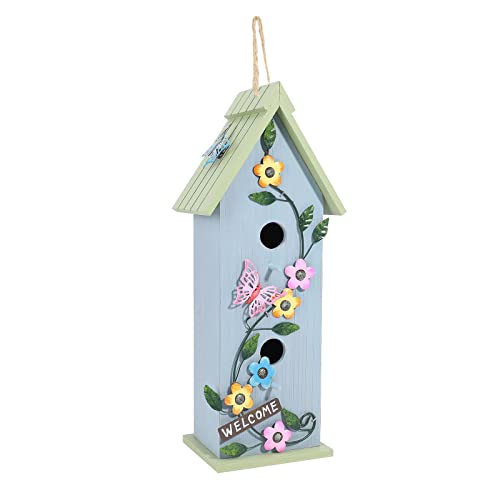 Yinns Hängendes Vogelhaus für den Außenbereich, dekoratives Vogelhaus aus Holz, bunte Blume, zweistöckig, für Kolibri, kleine Vögel von Yinns