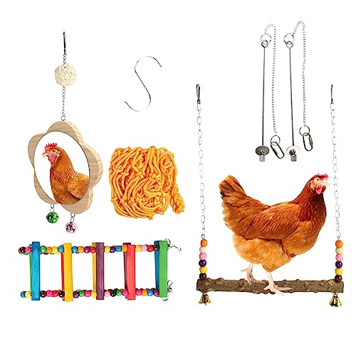 Yinuoday Hühnerspielzeug für Hühnerstall, Hühner, Spiegel, Schaukel, Obsthalter, hängende Futterstation für Hühner, Hühner, 6 Stück von Yinuoday
