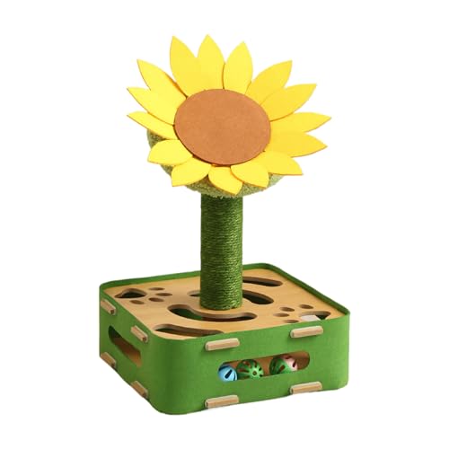Yiohejy Katzen Interaktiv Spielzeug | Futterball Mit Sonnenblumen Design | Kippsicherer Standfuß Spiel Kratzbrett | Für Mentale Stimulation Gegen Langeweile Indoor von Yiohejy