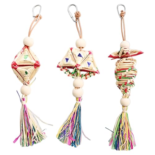 Yiohejy Papageienspielzeug, 3 Stück, Vogelschnitzel, Futtersuchspielzeug, Vogelkau-Spielset, Papageienpapier, mit Metallhaken, für Lovebird Sittiche, Wellensittiche, , Nymphensittiche von Yiohejy