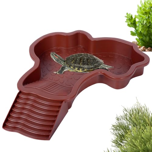 Yiohejy Schildkröten-Badepool, Schildkröten-Wasserschale, Reptilien-Badeschale, Aquarium-Schildkröten-Badewanne, Einweichwanne mit Leiter, Landschafts-Aquarium-Dekoration für Gecko von Yiohejy