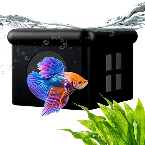 Yiohejy Schwimmendes Aquarium Versteck, Betta Futterunterstand, Hängemattenversteck, dekorative kleine Aquarien, Höhle mit Fenster für Schlafsaal, Hotel, Restaurant, Zuhause, Wohnung, Wohnzimmer von Yiohejy