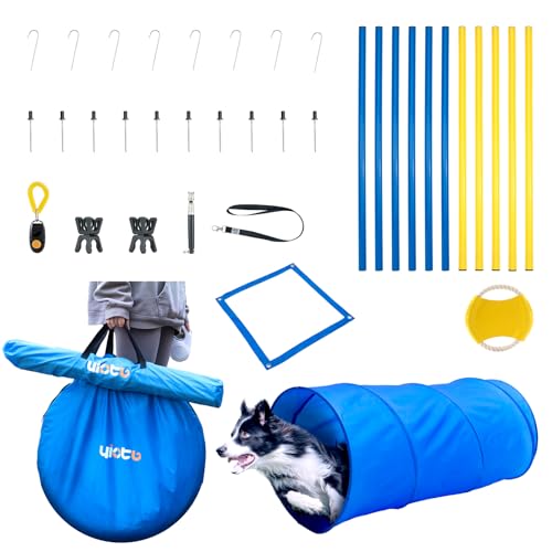 Yiotl Dog Agility Equipment Hoop Jump Set, 30 Pcs Outdoor Dog Hindernis Training Course Kit, Including Frisbee, Pause Box, 2 Tunnel, Adjustable Hürden, 8 Weave Poles, Whistle, Carrying Bag von Yiotl