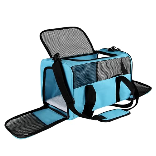 Yipincover Transporttasche für mittelgroße und große Katzen und Hunde unter 15,9 kg, atmungsaktiv, belüftetes Design, zusammenklappbar, geräumig, mit Fluggesellschaften zugelassen (Größe XL, Blau) von Yipincover