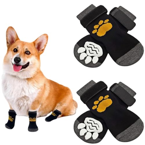 2 Paar rutschfeste Hundesocken, Hunde-Griffsocken, Pfotenschutz, verhindert Kratzen, Hundeschuhe mit verstellbarem Riemen, für den Innen- und Außenbereich, Bodenspaziergänge (S) von Yiqicomle