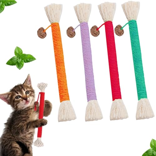Yiqicomle Katzen-Kauseile, Spielzeug, 4 Stück, sichere Zahnreinigung, Kauseil mit natürlicher Katzenminze, interaktives Katzenspielzeug für Indoor-Katzen, Stressabbau, Zahngesundheit von Yiqicomle