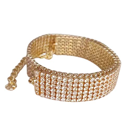Haustier-Hunde-Halskette, niedliches Mini-Halsband mit Strasssteinen, verstellbare Halsbänder für Welpen, Gold, L von Yirepny