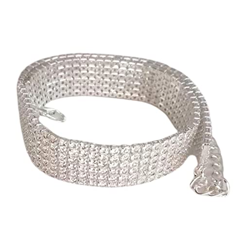 Haustier-Hunde-Halskette, niedliches Mini-Halsband mit Strasssteinen, verstellbare Halsbänder für Welpen, Silber, Größe M von Yirepny