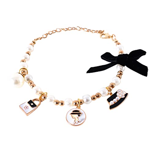 Hunde-Perlen-Halsband, 1 Stück, Haustier-Perlen-Halskette, verstellbare Perlen, Hunde-Halskette mit süßem Weihnachtsanhänger und Schleife, für Hunde, Katzen, Welpen, Katzen, Schwarz, M von Yirepny