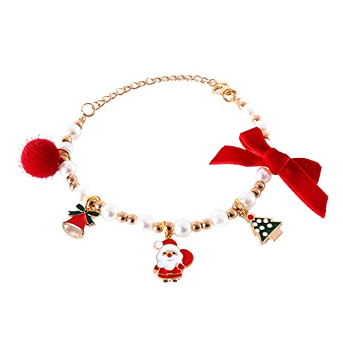 Hunde-Perlen-Halsband, 1 Stück, Haustier-Perlen-Halskette, verstellbare Perlen, Hunde-Halskette mit süßem Weihnachtsanhänger und Schleife, für Hunde, Katzen, Welpen, Katzen, Weiß, M von Yirepny
