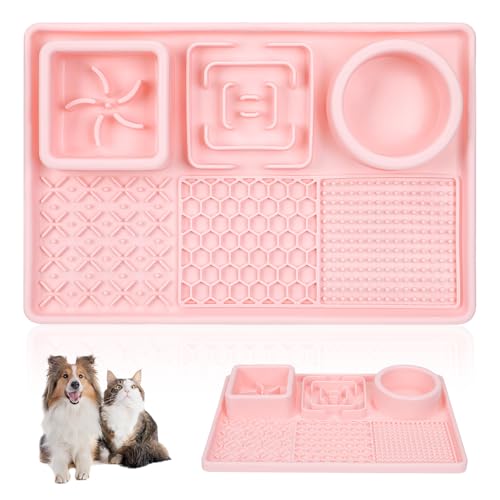 Slow Feeder Bowl Anti-Rutsch-Leckmatte für mittelgroße Hunde und Welpen, langsames Füttern, Leckmatte für Hunde und Katzen, Training, Angstzustände, Langeweile, Linderung (Rosa) von Yirochan