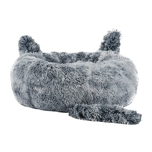 Katzen-Hundebett, mittlerer Plüsch mit Ohren, Winter, warmes Baumwollnest, geeignet für kleine, mittelgroße Haustiere, waschbares Haustierzubehör 2XL Grau 2XL von Yirtree