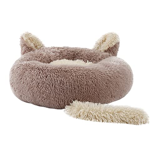 Katzen-Hundebett, mittlerer Plüsch mit Ohren, Winter, warmes Baumwollnest, geeignet für kleine, mittelgroße Haustiere, waschbares Haustierzubehör Brown XL XL von Yirtree