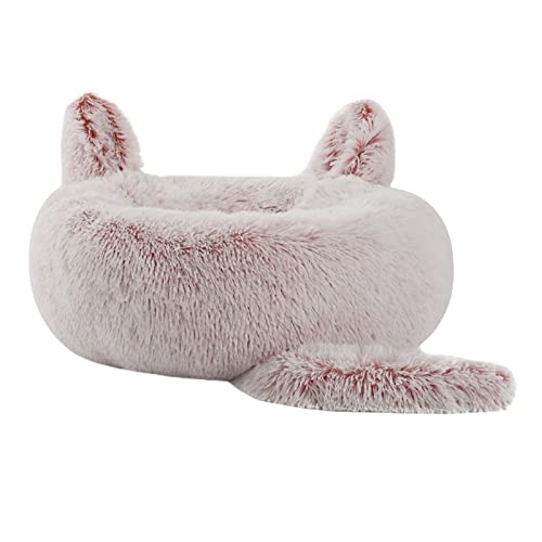Katzen-Hundebett, mittlerer Plüsch mit Ohren, Winter, warmes Baumwollnest, geeignet für kleine, mittelgroße Haustiere, waschbares Haustierzubehör Pink 2XL 2XL von Yirtree