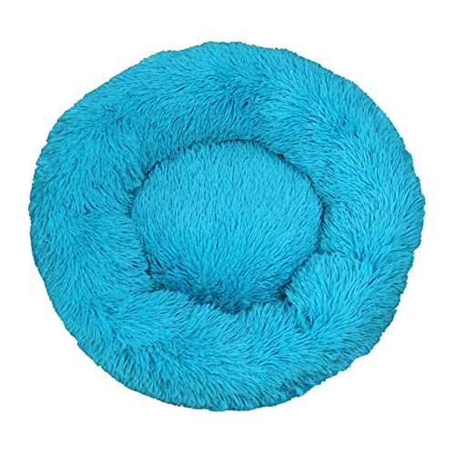 Katzen-Hundebett, mittleres Plüsch, rund, Winter, warmes Baumwollnest, geeignet für kleine, mittelgroße Haustiere, waschbares Haustierzubehör Blau 60cm 60cm von Yirtree