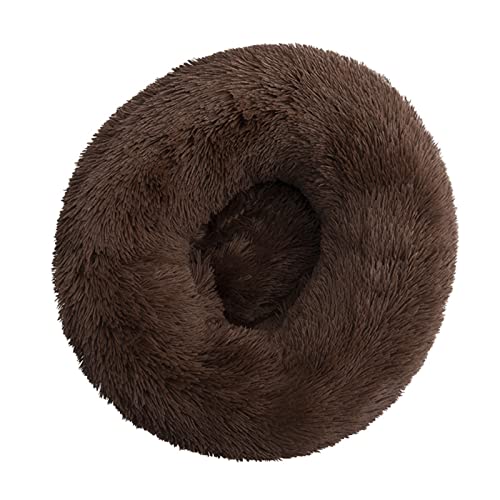Katzen-Hundebett, mittleres Plüsch, rund, Winter, warmes Baumwollnest, geeignet für kleine, mittelgroße Haustiere, waschbares Haustierzubehör Kaffee 50cm 50 cm von Yirtree
