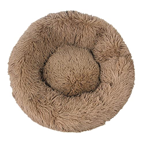 Katzen-Hundebett, mittleres Plüsch, rund, Winter, warmes Baumwollnest, geeignet für kleine, mittelgroße Haustiere, waschbares Haustierzubehör Khaki 60 cm 60cm von Yirtree