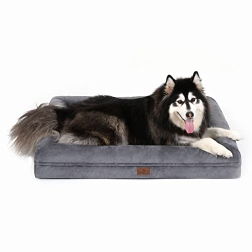 Yiruka Extra großes Hundebett, dunkelgraues orthopädisches Hundebett, waschbares Hundebett mit [abnehmbarer Nackenrolle], Haustierbett, XL Hundebett von Yiruka