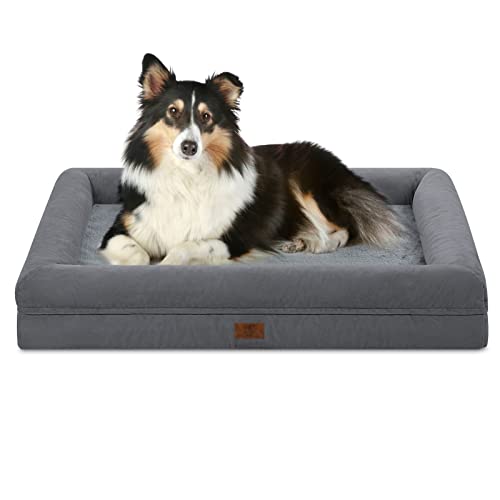 Yiruka Großes orthopädisches Eierkisten-Schaumstoff-Hundebett, wasserdichtes Hundebett mit abnehmbarem waschbarem Bezug, 4-seitig abnehmbare Nackenrolle, weiches Couch-Sofa mit rutschfester Yiruka Großes orthopädisches Eierkisten-Schaumstoff-Hundebett, wasserdichtes Hundebett mit abnehmbarem waschbarem Bezug, 4-seitig abnehmbare Nackenrolle, weiches Couch-Sofa mit rutschfester von Yiruka