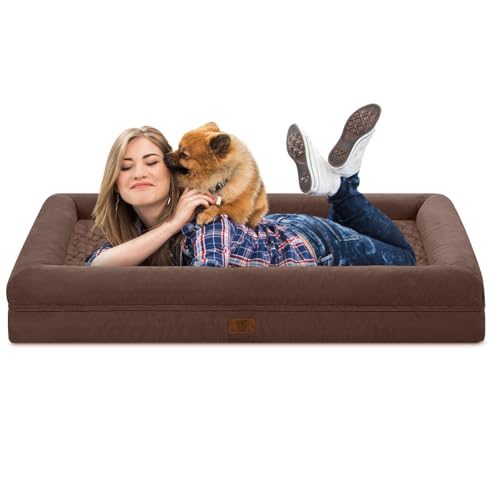Yiruka Jumbo-Hundebett für extra große Hunde, waschbares, orthopädisches Hundebett mit 4-seitiger abnehmbarer Nackenrolle, wasserdicht, rutschfest, Eierkisten-Schaumstoff, Haustier-Couch-Sofa, Braun von Yiruka