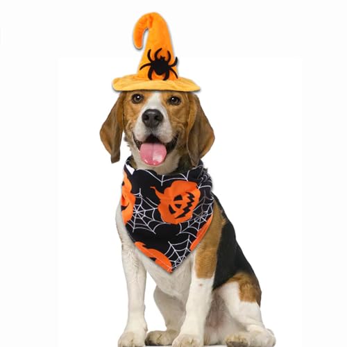 Yissone Haustier-Halloween-Kostüm, verstellbar, Welpen, Kürbis, Mütze, Bandana für lustige Party, Cosplay, Dressup von Yissone