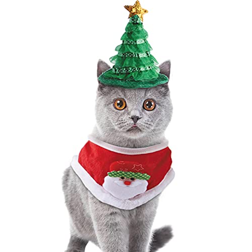 Yissone Katzen Weihnachten Baum Hut Und Bib Kit Pet Hut Schal Dekore für Weihnachten Party Urlaub Täglichen Verschleiß von Yissone
