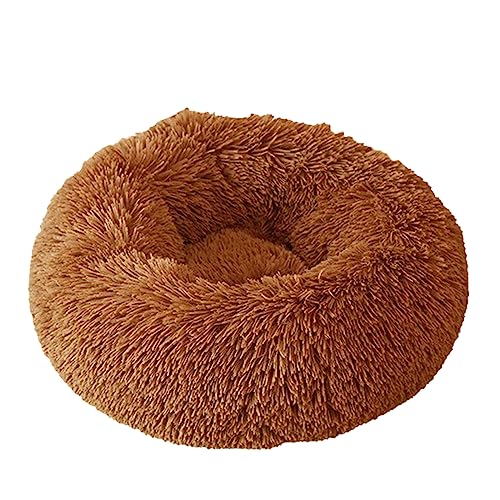 Yissone Weiches rundes Plüschbett für Katzen und Hunde, flauschiges Donut-Kuschelkissen mit rutschfester Unterseite von Yissone