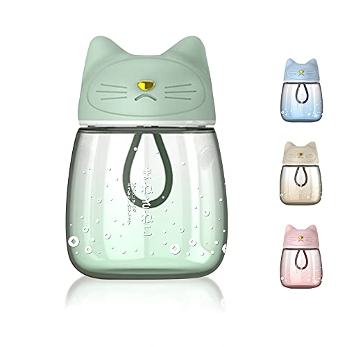 300 ml Glas-Wasserflasche mit Katzenohren-Deckel, Silikonseil, niedliche Wasserflasche, auslaufsichere Glas-Trinkflasche, leicht zu tragen, wiederverwendbar (grün) von Yitexin