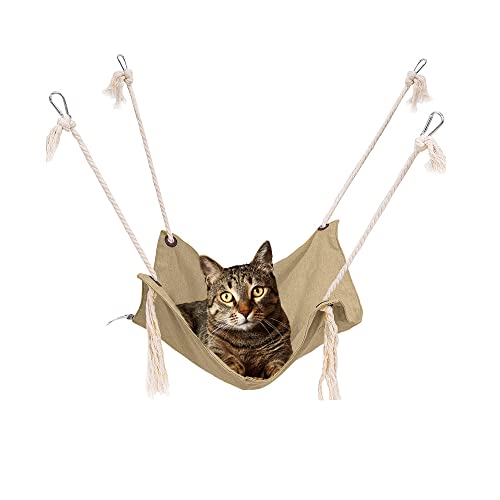 Katzenhängematte, atmungsaktive Haustierkäfig-Hängematte, Katzenhängebett mit Metallkarabinern und Quasten, Katzen Hängematte für Käfig, Hängematten für Kätzchen, Kaninchen, kleine Hunde (Khaki) von Yitexin