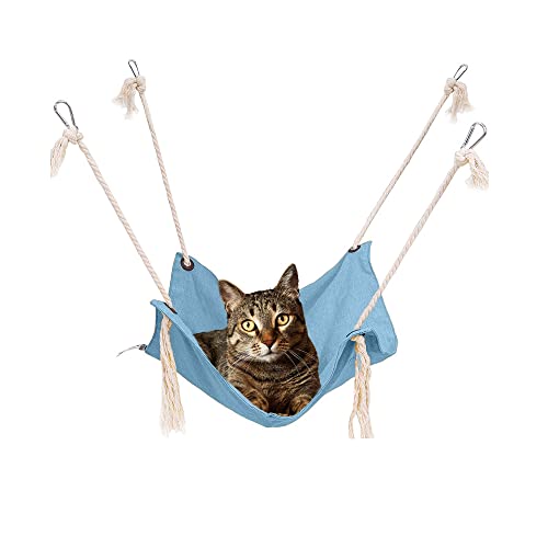 Atmungsaktive Haustierkäfig-Hängematte – Katzenhängebett mit Metallkarabinern und Quasten, geeignet für Kätzchen, Kaninchen, kleine Hunde – Hellblau Atmungsaktive Haustierkäfig-Hängematte – Katzenhängebett mit Metallkarabinern und Quasten, geeignet für Kätzchen, Kaninchen, kleine Hunde – Hellblau von Yitexin
