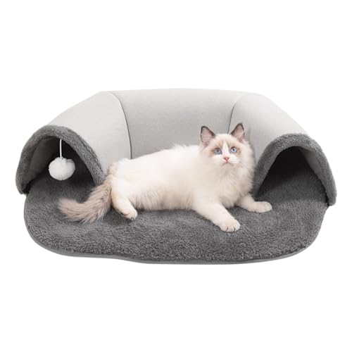 Katzen-Donut-Tunnel, warmer, weicher Plüsch-Katzen-Donut-Tunnel mit weißem Plüschball, geräumiges Katzenversteck, Katzenhütte zum Spielen und Schlafen, große, mittelgroße und kleine Katzen Yiurse von Yiurse