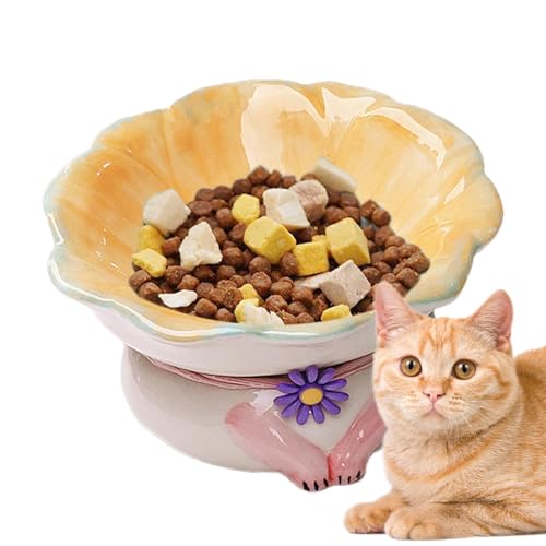 Yiurse Erhöhte Keramik-Katzennäpfe | schräg erhöhter Katzennapf Katzennäpfe – Futternapf für Haustiere, erhöhter Futternapf mit Blumen-Design für erwachsene Katzen, Kätzchen von Yiurse