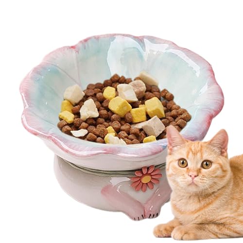 Yiurse Erhöhter Katzennapf aus Keramik – schräg erhöhter Katzennapf, Futternapf für Haustiere, erhöht, um 15 ° geneigt, erhöhter Futternapf mit Blumen-Design für erwachsene Katzen, Kätzchen von Yiurse