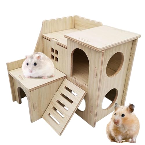 Yiurse Hamsterhäuser und Verstecke | Hamsterversteck Käfig Labyrinth, Holz-Spielplatz-Plattform, Versteckhütte Kleintierhaus, lustiges Haustierzubehör für Rennmäuse, Meerschweinchen, Kaninchen von Yiurse