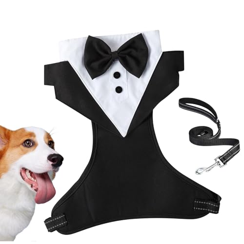 Yiurse Hochzeits-Outfit für Hunde, Hochzeitskleidung, Party, Fliege mit Zugseil, Hunde-Smoking, formelle Hundekleidung, Hemd, Kostüm, Welpenkleidung, Hunde-Outfit von Yiurse