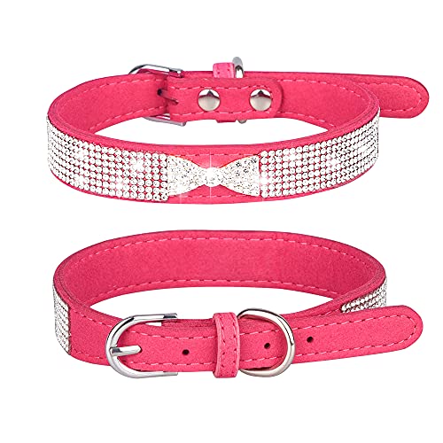 Yiwong Hundehalsband mit Strasssteinen, Halsband mit Strass Schleife für Hunde und Katzen, Halsband für Hunde und Katzen, aus Weichem Wildleder von Yiwong