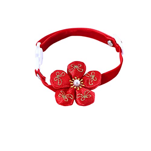 Yiwong Cat Down Schleife Halskette, Fukbag Blume Hundehalsband, Anti Würgen Katze Glocke Halsband, Pet Einstellbare Red New Year Halskette von Yiwong