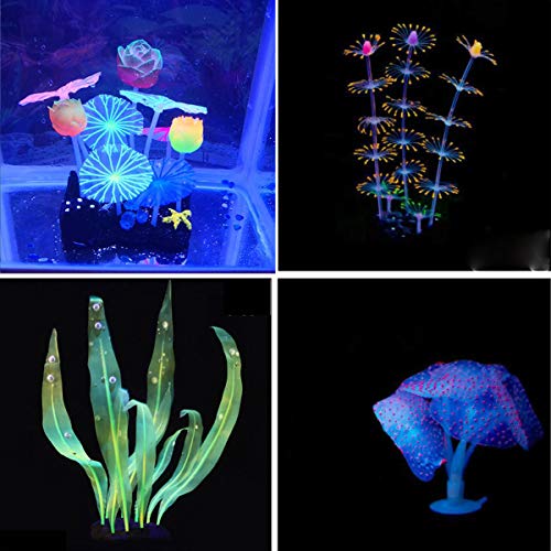 Yiwong Glowing Künstlicher Pilz Coral Plant Ornament Glowing Silikon, Aquarium Dekoration 4-teiliges Set, Künstliche Korallen Pflanze Silikon Aquarium Decor, Künstliche Dekoration für Aquarium von Yiwong