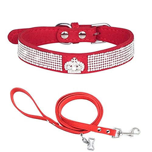 Yiwong Hundehalsband mit Strasssteinen + Hundeleine, Halsband mit Strass Schleife für Hunde und Katzen, Halsband für Hunde und Katzen, aus Weichem Wildleder Yiwong Hundehalsband mit Strasssteinen + Hundeleine, Halsband mit Strass Schleife für Hunde und Katzen, Halsband für Hunde und Katzen, aus Weichem Wildleder von Yiwong