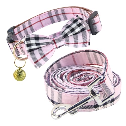 Yizepet Hundehalsband und Leine, kariert, mit Fliege, verstellbares Haustierhalsband für Hunde mit Glöckchen, stilvolles Muster für kleine, mittelgroße oder große Jungen und Mädchen Yizepet Hundehalsband und Leine, kariert, mit Fliege, verstellbares Haustierhalsband für Hunde mit Glöckchen, stilvolles Muster für kleine, mittelgroße oder große Jungen und Mädchen von Yizepet