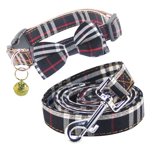 Yizepet Hundehalsband und Leine, kariert, mit Fliege, verstellbares Haustierhalsband für Hunde mit Glöckchen, stilvolles Muster für kleine, mittelgroße oder große Jungen und Mädchen Yizepet Hundehalsband und Leine, kariert, mit Fliege, verstellbares Haustierhalsband für Hunde mit Glöckchen, stilvolles Muster für kleine, mittelgroße oder große Jungen und Mädchen von Yizepet