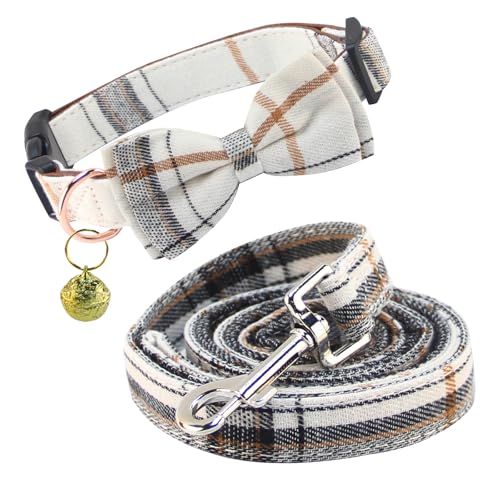 Yizepet Hundehalsband und Leine, kariert, mit Fliege, verstellbares Haustierhalsband für Hunde mit Glöckchen, stilvolles Muster für kleine, mittelgroße oder große Jungen und Mädchen Yizepet Hundehalsband und Leine, kariert, mit Fliege, verstellbares Haustierhalsband für Hunde mit Glöckchen, stilvolles Muster für kleine, mittelgroße oder große Jungen und Mädchen von Yizepet