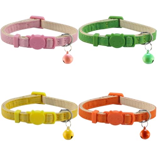 Yizepet Katzenhalsbänder mit Glöckchen, Breakaway-Kätzchen-Halsband, niedliches Katzenhalsband in 4er-Pack, Haustierbedarf-Zubehör von Yizepet