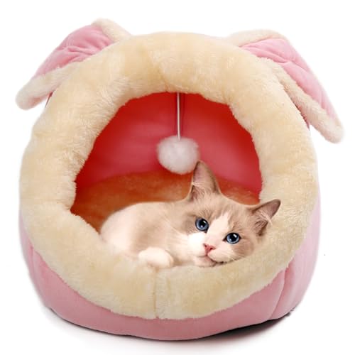Kaninchenförmiges Katzenhöhlenbett mit Spielzeug zum Aufhängen, super weich, beruhigendes Haustierbett für Kätzchen und Welpen, kleine Hunde, warmer Plüsch, maschinenwaschbar und abnehmbares Kaninchenförmiges Katzenhöhlenbett mit Spielzeug zum Aufhängen, super weich, beruhigendes Haustierbett für Kätzchen und Welpen, kleine Hunde, warmer Plüsch, maschinenwaschbar und abnehmbares von Yliksiny
