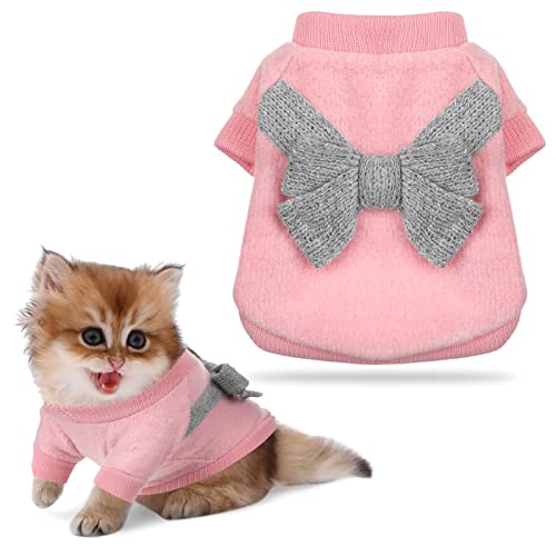 Warm Haustier Pullover für Welpen Katzen Winter Hunde Strickwaren mit Schleife Welpen Sweater Klein Hundemantel Hundebekleidung für Chihuahua Yorkshire Weihnachten (Rosa, Grau) Warm Haustier Pullover für Welpen Katzen Winter Hunde Strickwaren mit Schleife Welpen Sweater Klein Hundemantel Hundebekleidung für Chihuahua Yorkshire Weihnachten (Rosa, Grau) von Ylinge