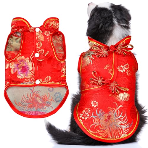 Ylinge Neujahrskostüm für Hunde, chinesischer Knoten, Knöpfe für Hunde, Welpen, chinesischer Stil, Zapfenanzug, Haustier, Frühling, Festival, Cheongsam, Satin, Weste, Tang-Dynastie, Wintermantel (XS) Ylinge Neujahrskostüm für Hunde, chinesischer Knoten, Knöpfe für Hunde, Welpen, chinesischer Stil, Zapfenanzug, Haustier, Frühling, Festival, Cheongsam, Satin, Weste, Tang-Dynastie, Wintermantel (XS) von Ylinge